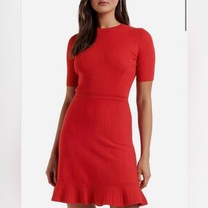 Forever New Womens Red Ruffle Cleo Mini Knit Christmas Holiday Party Dress 2